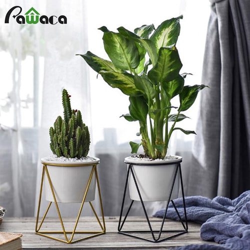 Geometric Ceramic Planter with Stand - 1