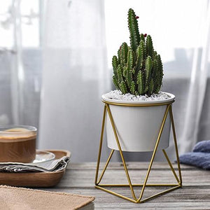 Geometric Ceramic Planter with Stand - 2