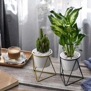 Geometric Ceramic Planter with Stand - 11