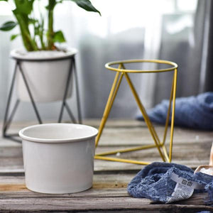 Geometric Ceramic Planter with Stand - 10